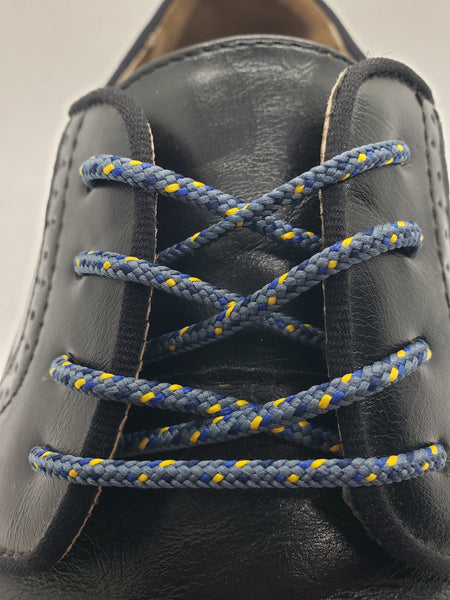 Round Dress Shoelaces - Denim Blue with Navy and Gold Flecks