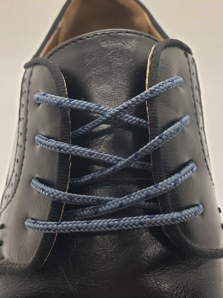 Round Dress Shoelaces -Denim Blue with Navy Blue Flecks