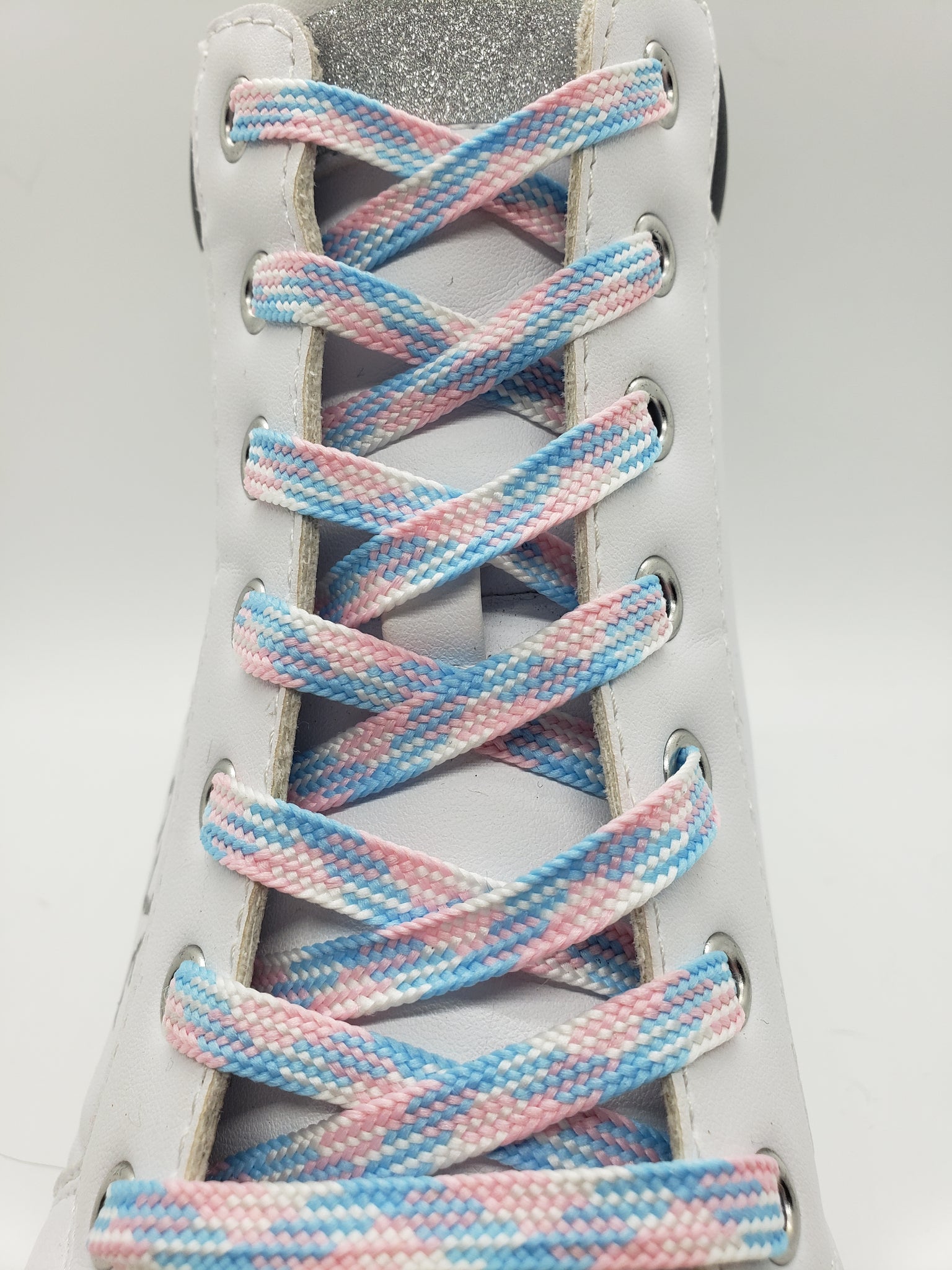 Flat Dress Shoelaces - Pink, White and Blue Flat Dress Shoelaces - Pink, White and Blue