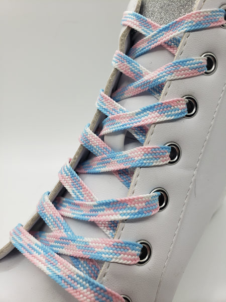 Flat Dress Shoelaces - Pink, White and Blue