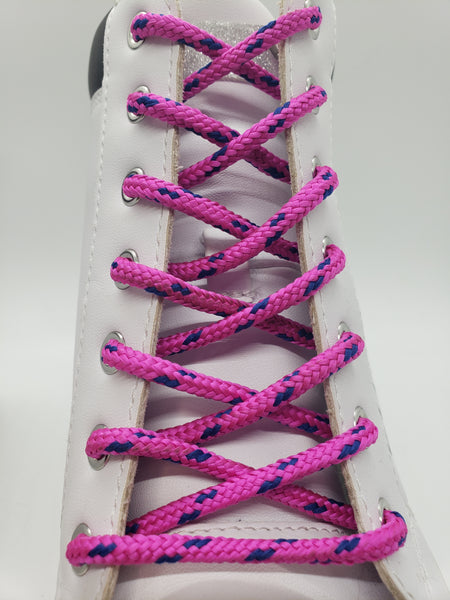 Round Classic Shoelaces - Neon Pink with Royal Accents