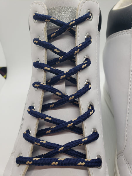 Round Classic Shoelaces - Navy Blue with Tan Accents