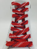 Flat Shoelaces - Red with Navy and White Slashes