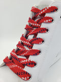 Flat Shoelaces - Red with Navy and White Slashes