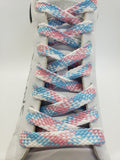 Flat Plaid Shoelaces - Pink, Light Blue and White