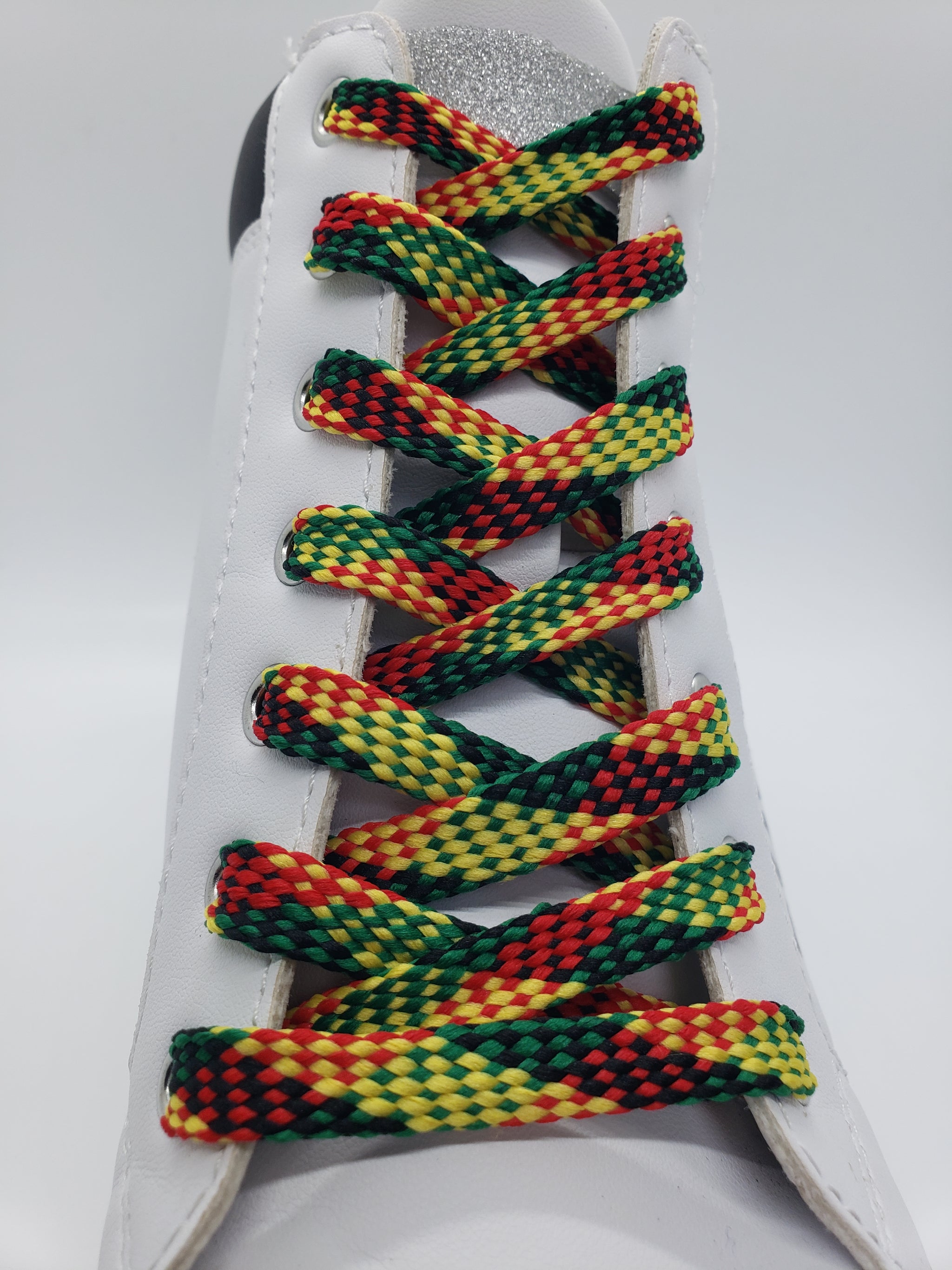 Flat African Flag Color Shoelaces - Black, Green, Red and Gold