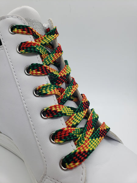 Flat African Flag Color Shoelaces - Black, Green, Red and Gold