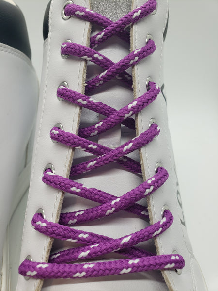 Round Classic Shoelaces - Light Purple with White