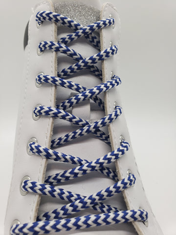 Round Chevron Shoelaces - Blue and White