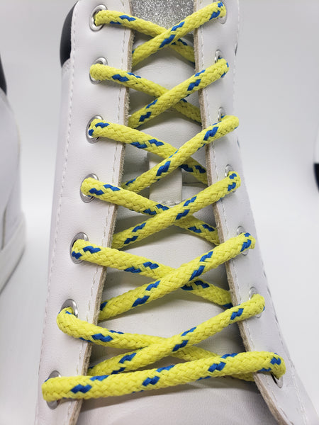 Round Classic Shoelaces - Light Yellow with Bright Blue Accents