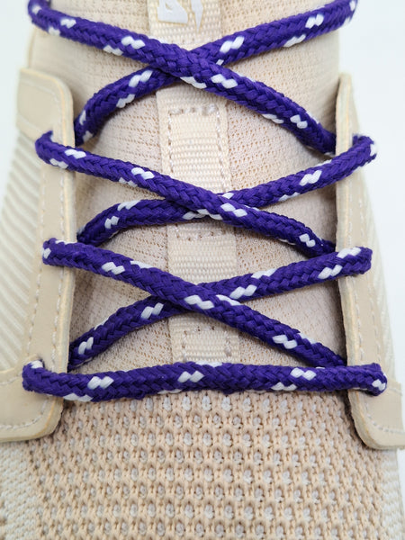 Round Classic Shoelaces - Purple with White Accents