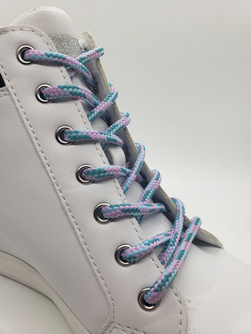 Round 'Plaid' Shoelaces - Lilac, Light Teal and Light Blue
