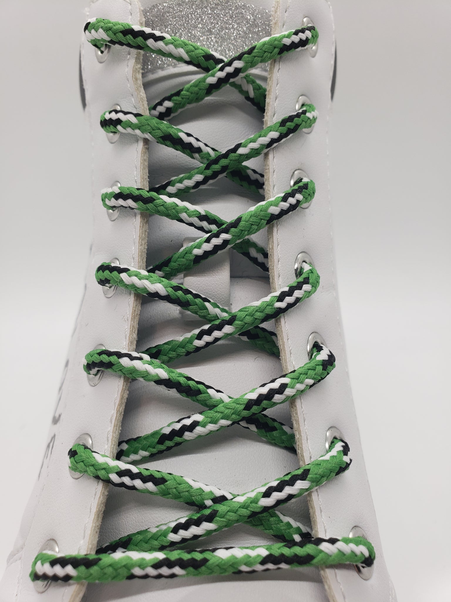 Round 'Plaid' Shoelaces - Lime Green, Black and White