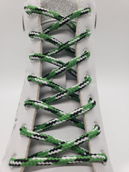 Round 'Plaid' Shoelaces - Lime Green, Black and White