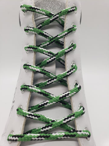 Round 'Plaid' Shoelaces - Lime Green, Black and White