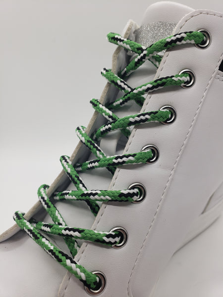 Round 'Plaid' Shoelaces - Lime Green, Black and White
