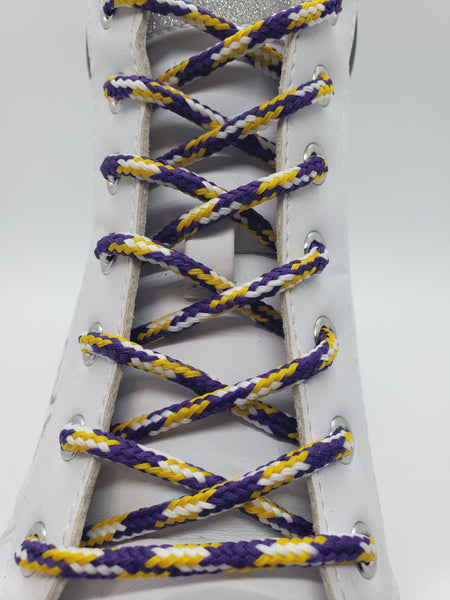 Round 'Plaid' Shoelaces - Purple, Yellow and White