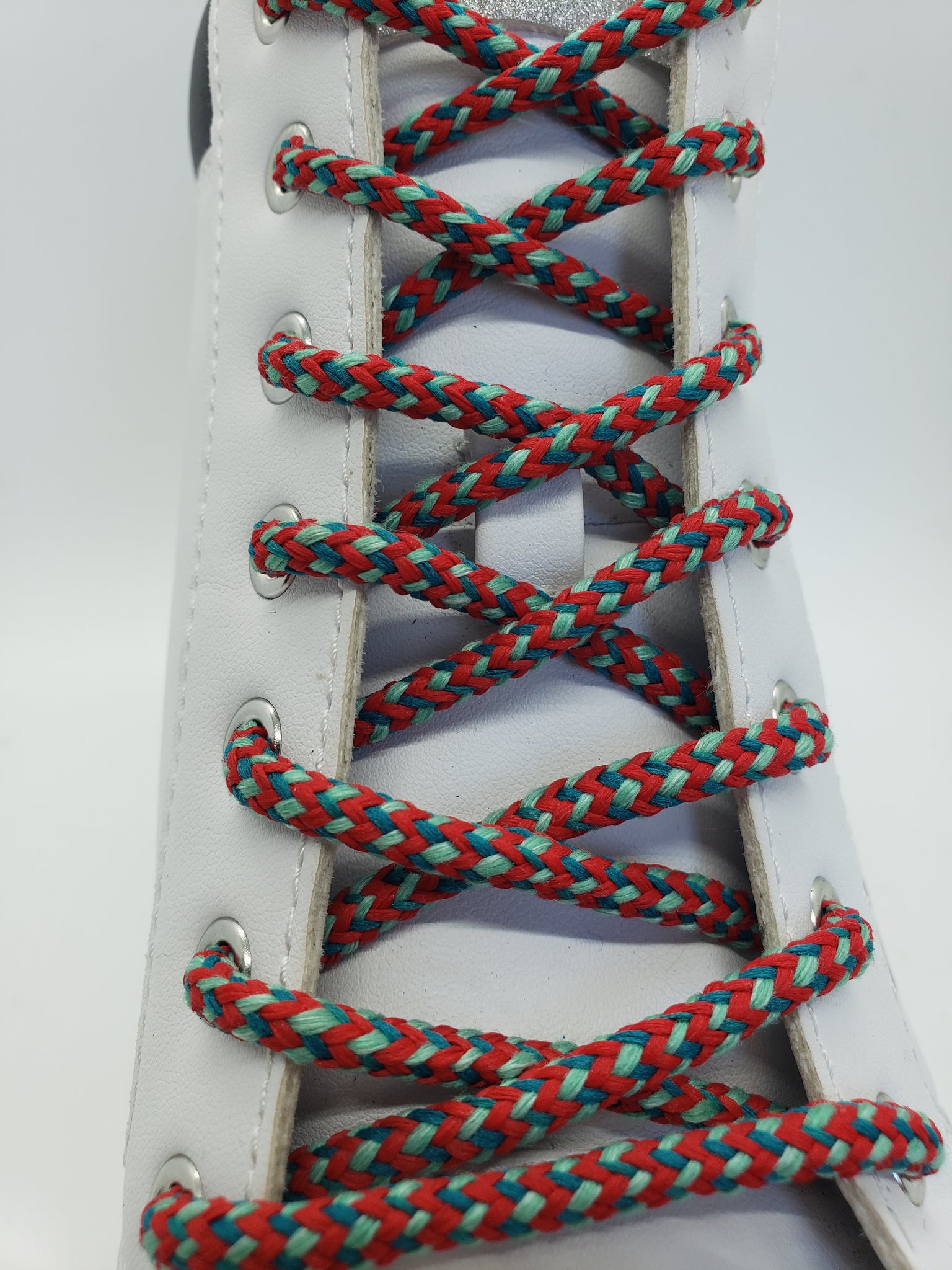 Round Chevron Shoelaces - Red, Dark Teal and Light Teal