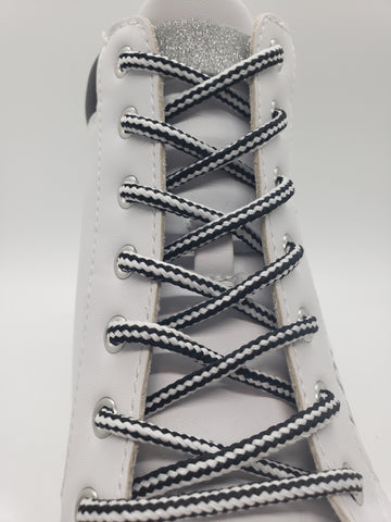 Round Striped Shoelaces -Black and White