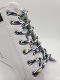 Round 'Plaid' Shoelaces - Blue, Yellow and White