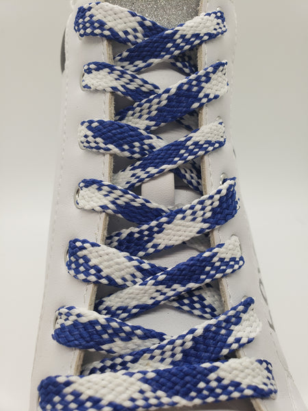 Flat Argyle Shoelaces - Royal Blue and White