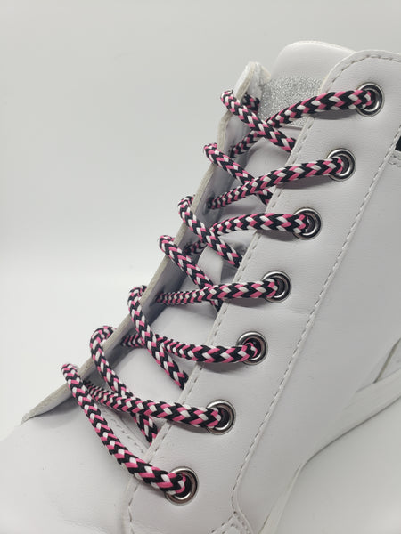 Round Chevron Shoelaces - Black, Pink and White