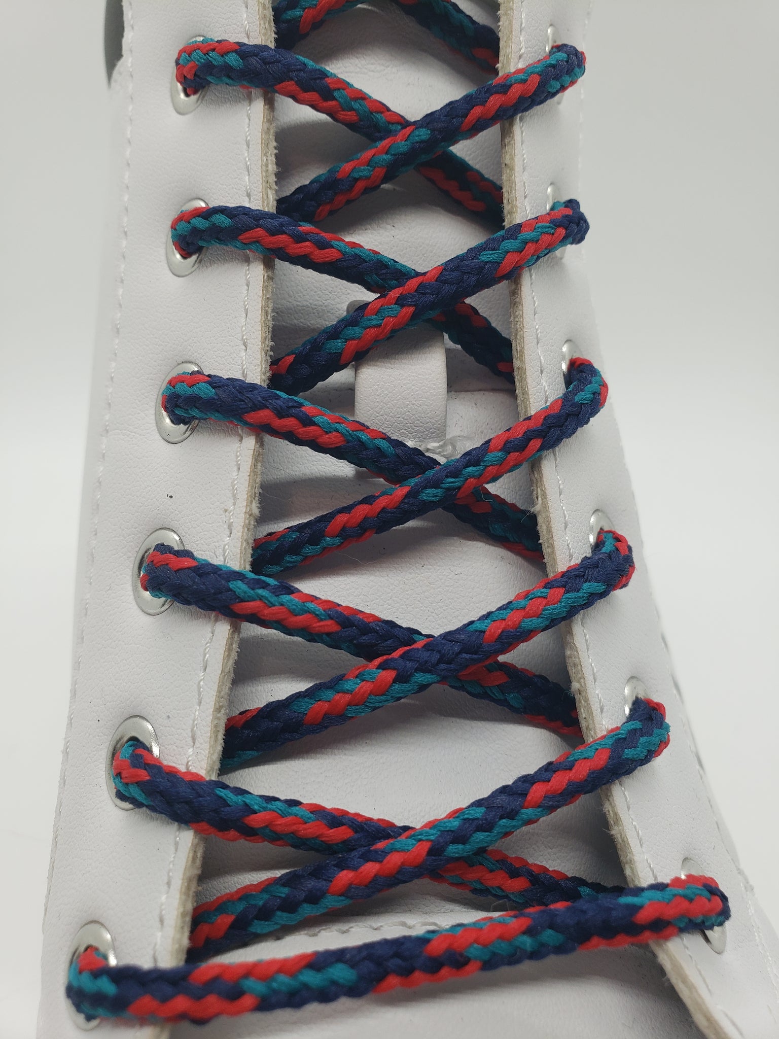 Round 'Plaid' Shoelaces - Navy, Red and Teal