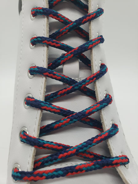 Round Multi-Color Shoelaces - Navy, Red and Teal