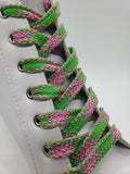 Flat Sparkle Shoelaces - Argyle Green and Pink