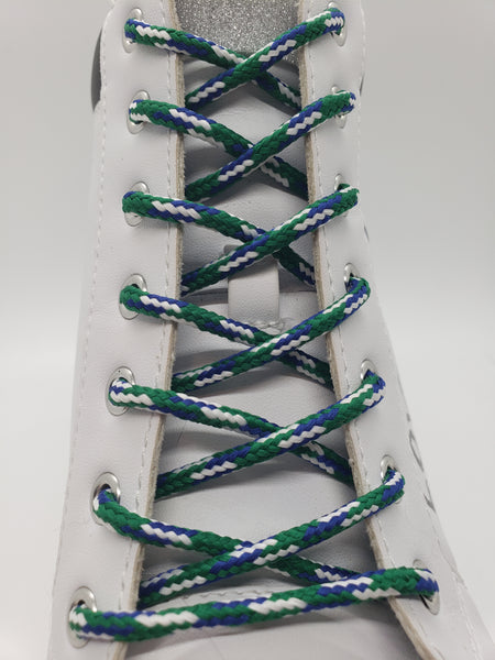 Round Multi-Color Shoelaces - Green, Blue and White