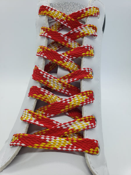 Flat Plaid Shoelaces - Red, Gold and White