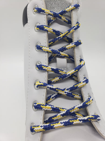 Round Multi-Color Shoelaces - Blue, Yellow and White