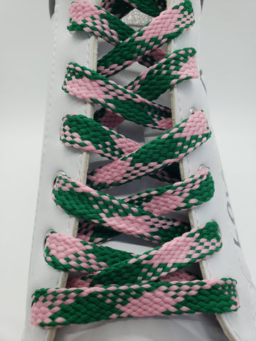 Flat Argyle Shoelaces - Green and Pink