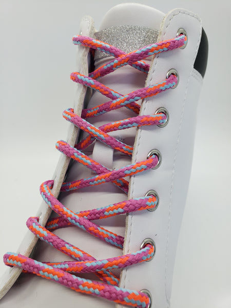 Round Multi-Color Shoelaces - Neon Orange, Denim and Pink