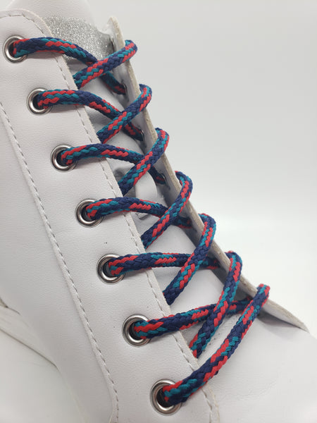 Round Multi-Color Shoelaces - Navy, Red and Teal