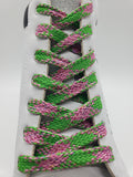 Flat Sparkle Shoelaces - Argyle Green and Pink