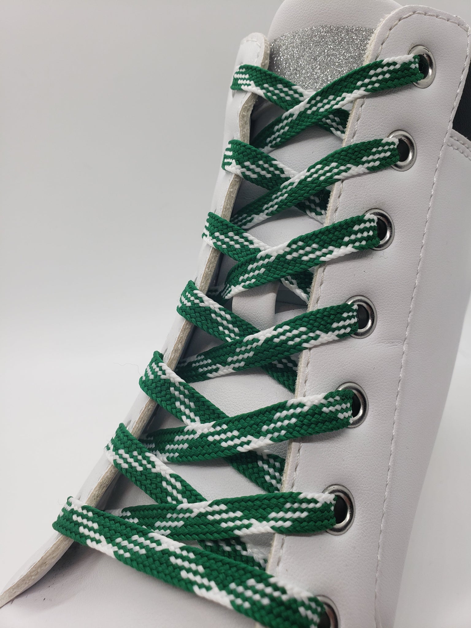 Flat Dress Shoelaces - Green and White Flat Dress Shoelaces - Green and White
