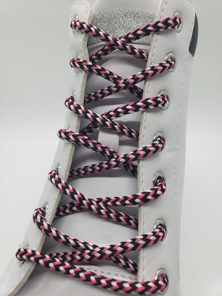 Round Chevron Shoelaces - Black, Pink and White