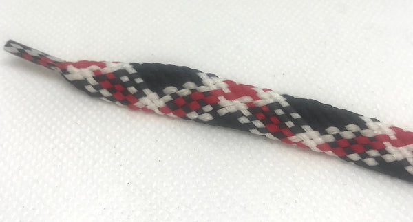 Flat Plaid Shoelaces - Red, Black and White