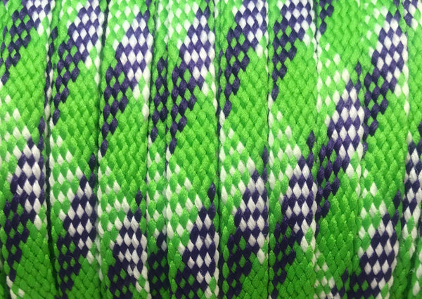 Flat Plaid Shoelaces - Green, Purple and White