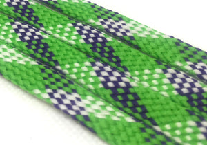 Flat Plaid Shoelaces - Green, Purple and White