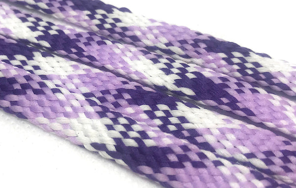 Flat Plaid Shoelaces - Purple, Lavender and White