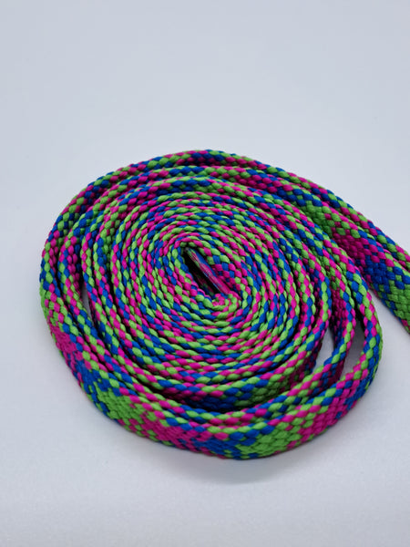 Flat Plaid Shoelaces - Neon Pink, Neon Green and Royal Blue