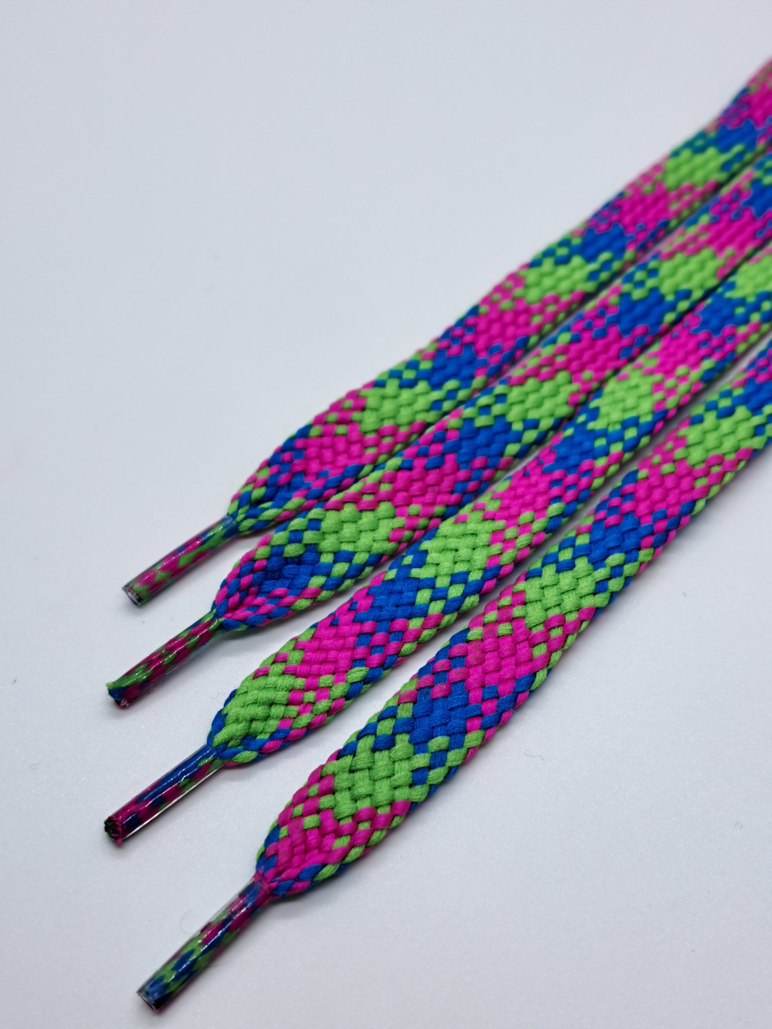 Flat Plaid Shoelaces - Neon Pink, Neon Green and Royal Blue