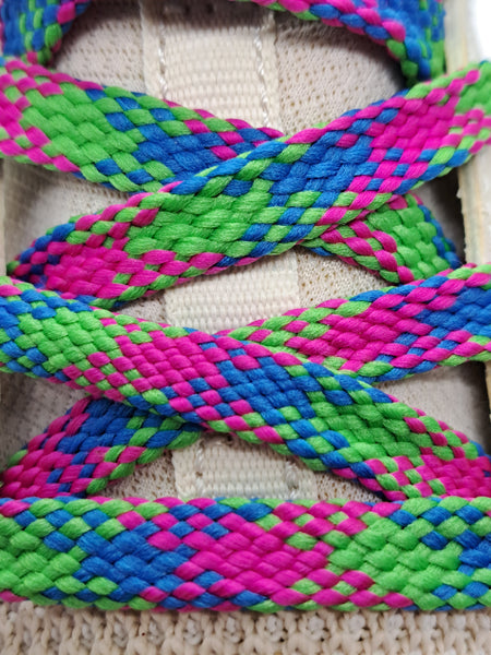 Flat Plaid Shoelaces - Neon Pink, Neon Green and Royal Blue