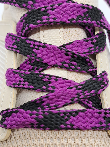 Flat Argyle Shoelaces - Black and Purple