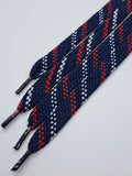 Flat Shoelaces - Navy with Red and White Slashes