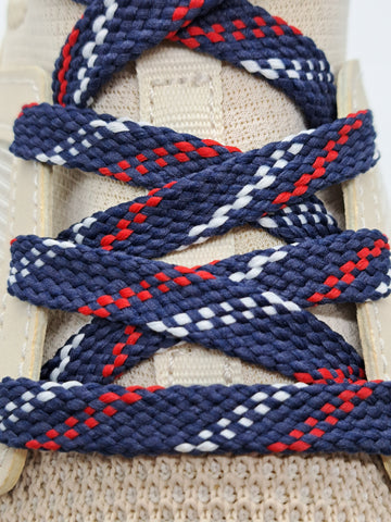 Flat Shoelaces - Navy with Red and White Slashes