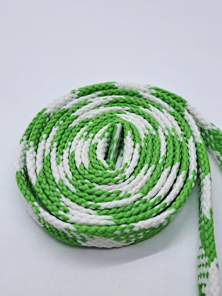Flat Argyle Shoelaces - Lime Green and White