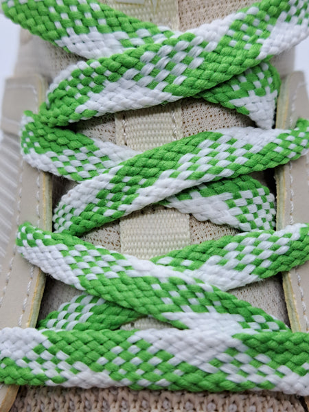 Flat Argyle Shoelaces - Lime Green and White